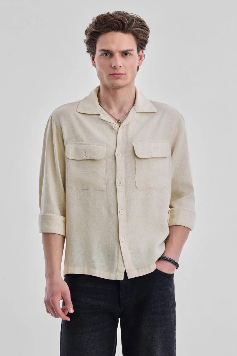 SNITCH Double Pocket Linen Blend Regular Fit Shirt